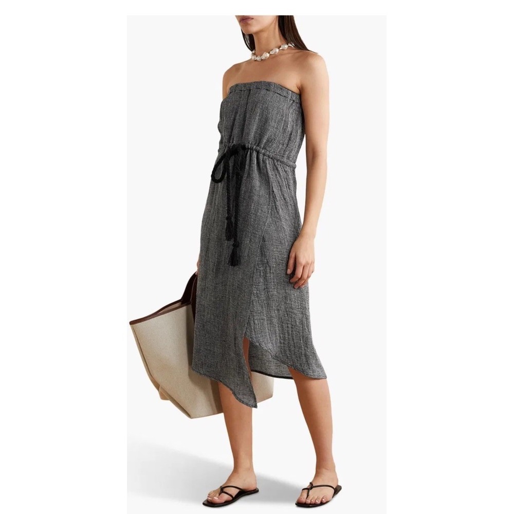 Lisa Marie Fernandez Victor Strapless Linen-Blend Gauze Midi Dress 0